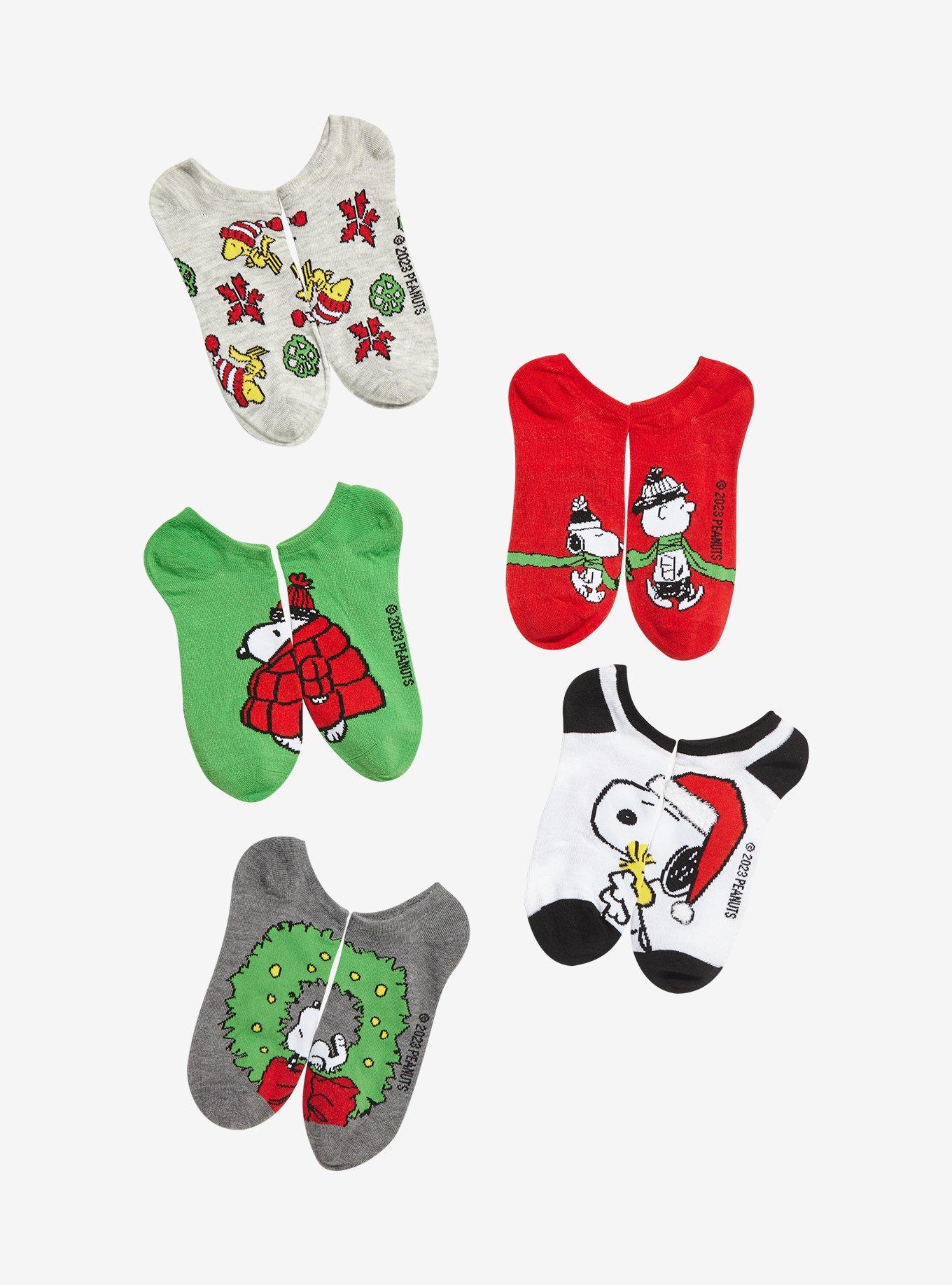 Peanuts Winter Holiday No-Show Socks 5 Pair, , hi-res