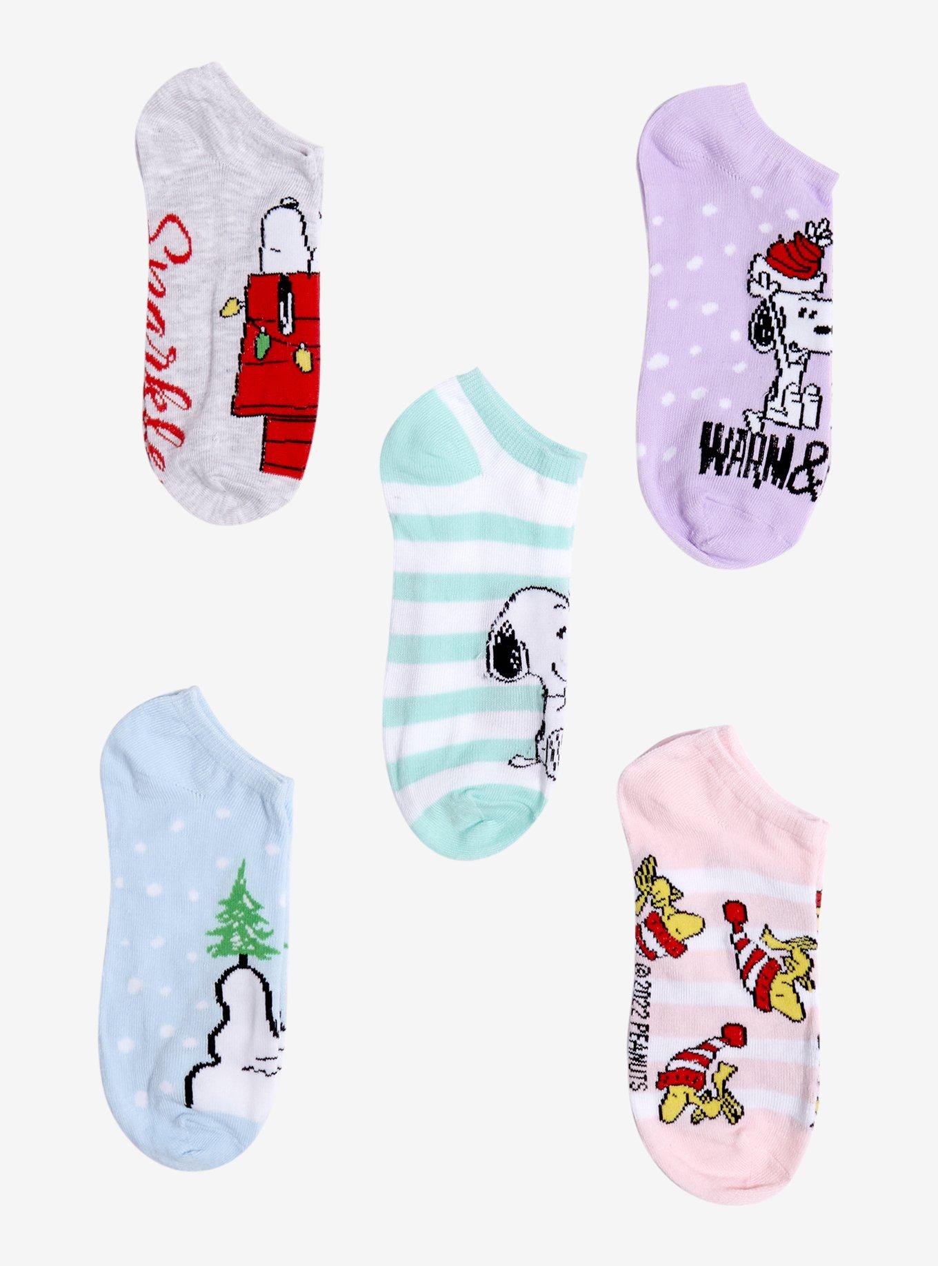 Peanuts Winter Holiday Pastel No-Show Socks 5 Pair, , hi-res