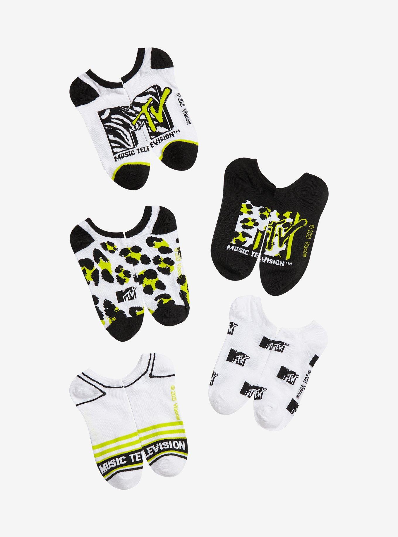 MTV Neon Animal Pattern No-Show Socks 5 Pair, , hi-res view 1
