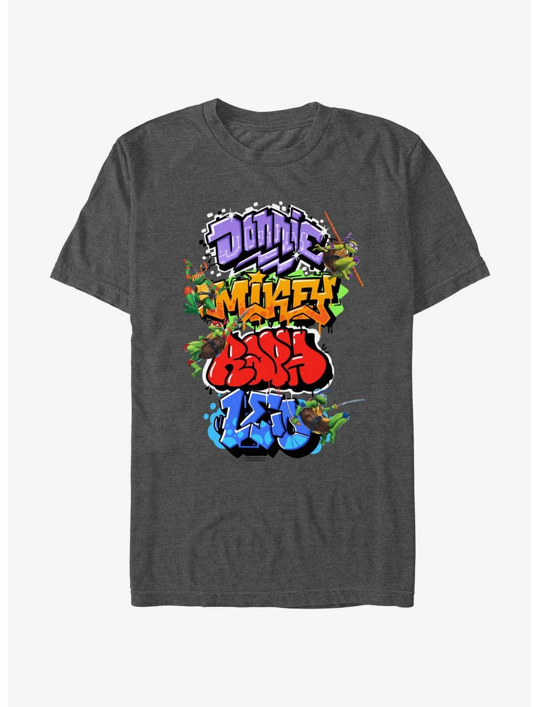 Teenage Mutant Ninja Turtles: Mutant Mayhem Graffiti Name Stack Big & Tall T-Shirt, CHAR HTR, hi-res