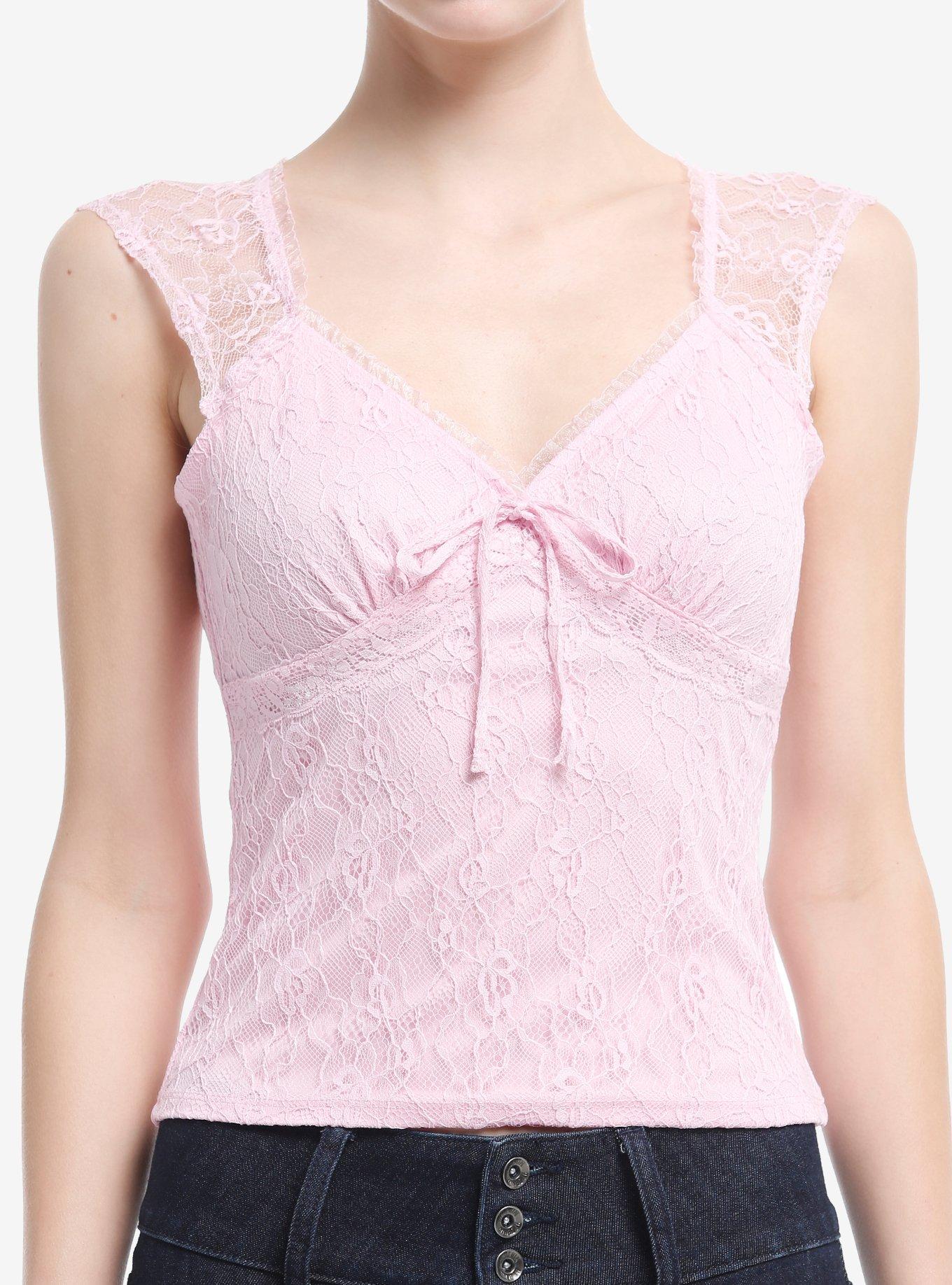 Sweet Society Pastel Pink Lace Sweetheart Top, PINK, hi-res