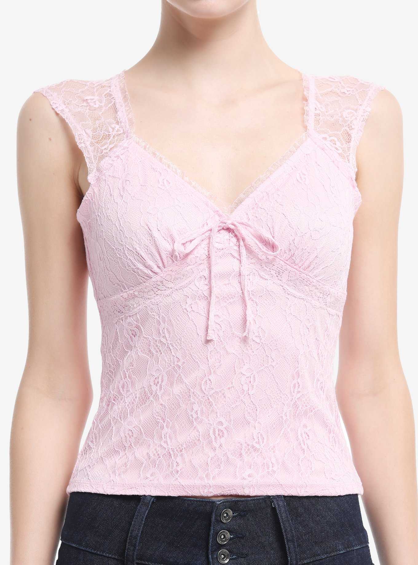 Sweet Society Pastel Pink Lace Sweetheart Top, , hi-res