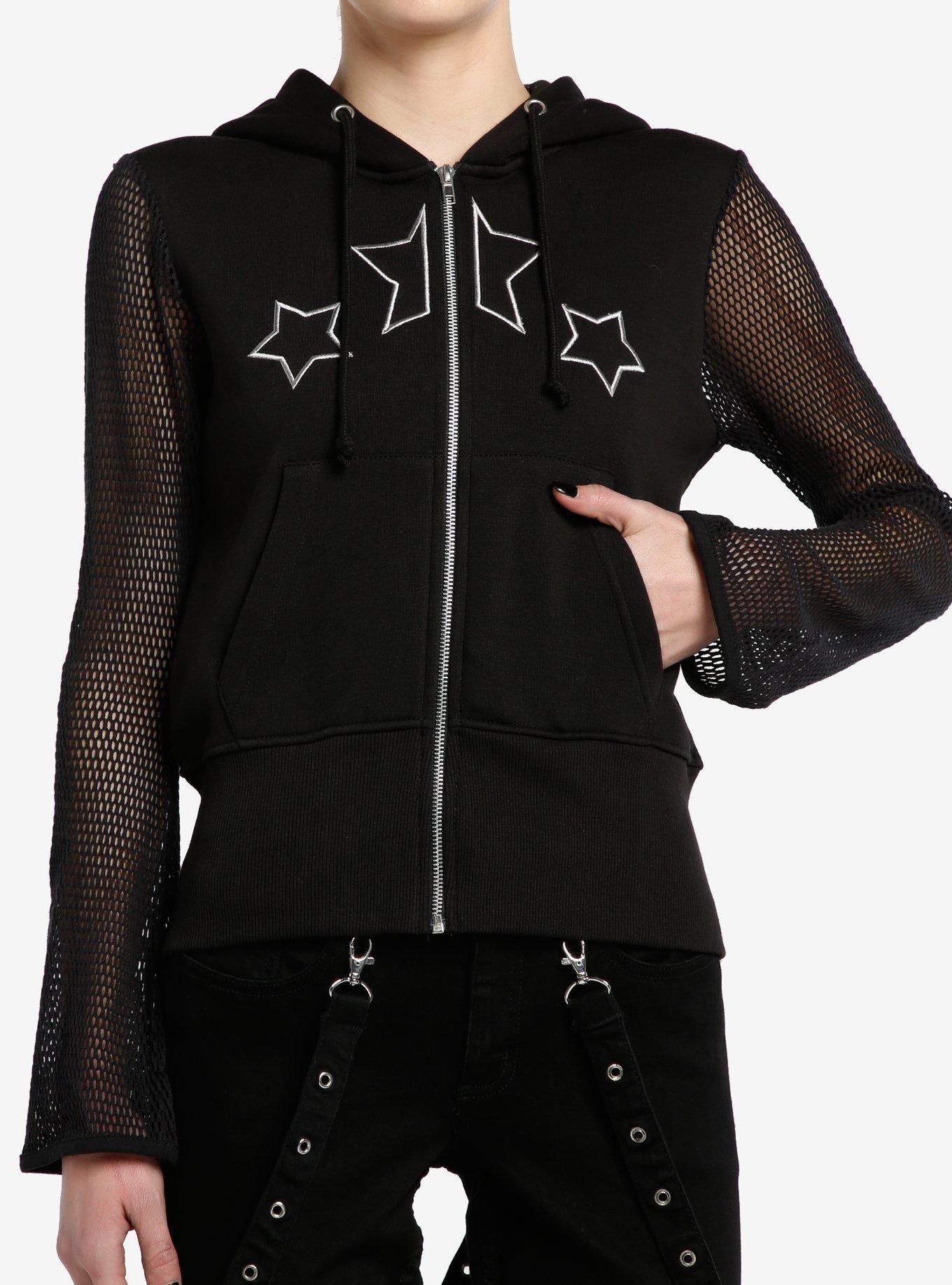 Daisy Street Star Mesh Sleeve Girls Hoodie | Hot Topic