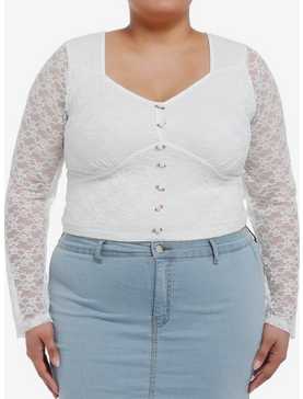 Daisy Street White Lace Rosette Girls Long-Sleeve Top Plus Size, , hi-res