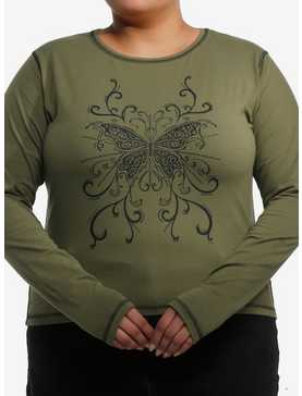 Daisy Street Butterfly Filigree Rhinestone Girls Long-Sleeve T-Shirt Plus Size, , hi-res