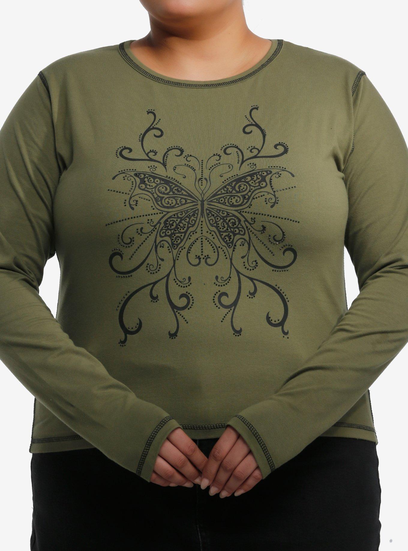 Daisy Street Butterfly Filigree Rhinestone Girls Long-Sleeve T-Shirt Plus Size, BLACK, hi-res