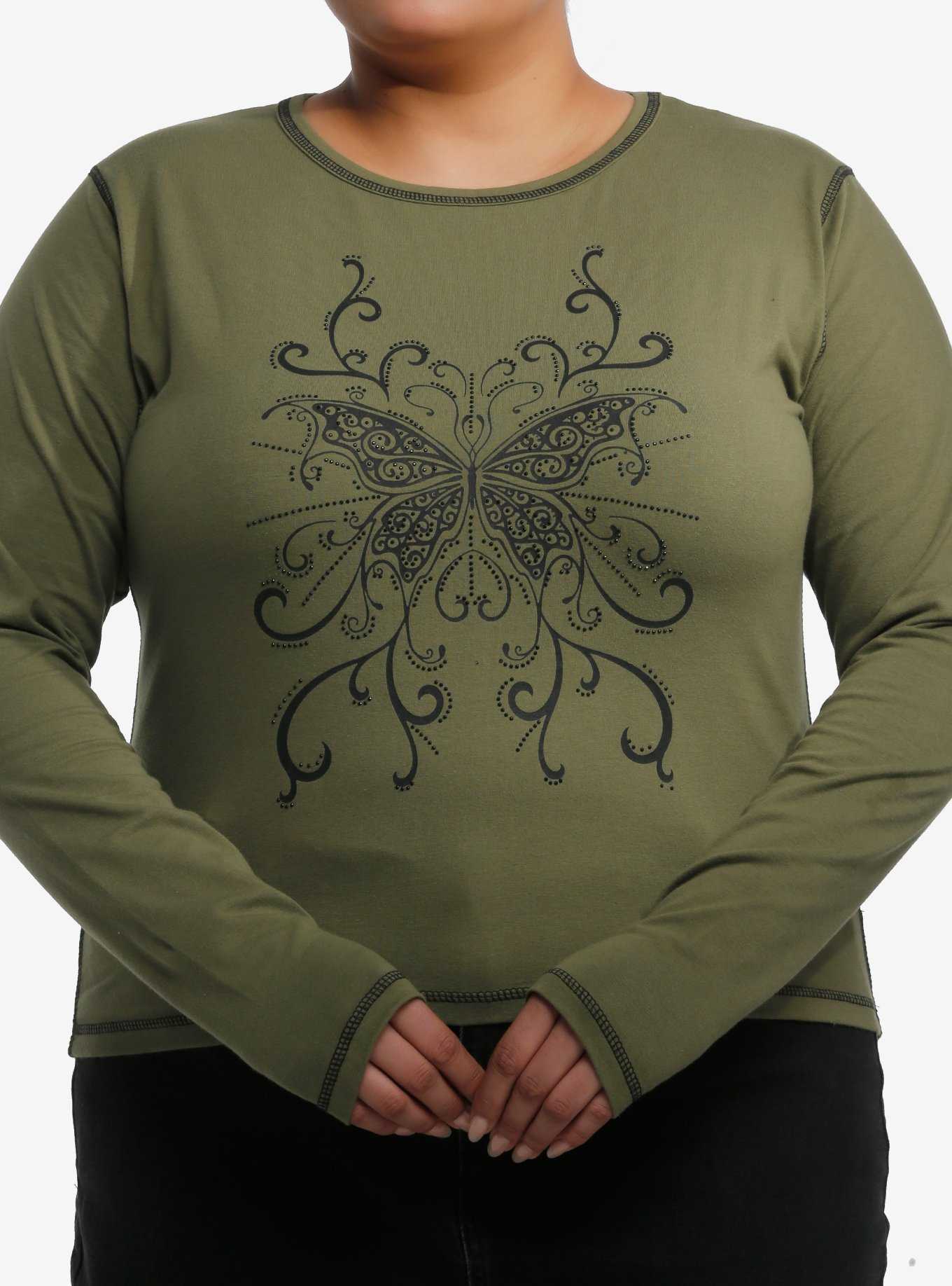 Daisy Street Butterfly Filigree Rhinestone Girls Long-Sleeve T-Shirt Plus Size, , hi-res