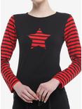 Social Collision® Black & Red Stripe Star Girls Long-Sleeve Crop Top, RED, hi-res