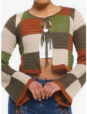 Thorn & Fable Patchwork Crochet Tie-Front Girls Long-Sleeve Top, , hi-res
