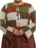 Thorn & Fable Patchwork Crochet Tie-Front Girls Long-Sleeve Top Plus Size, BROWN, hi-res