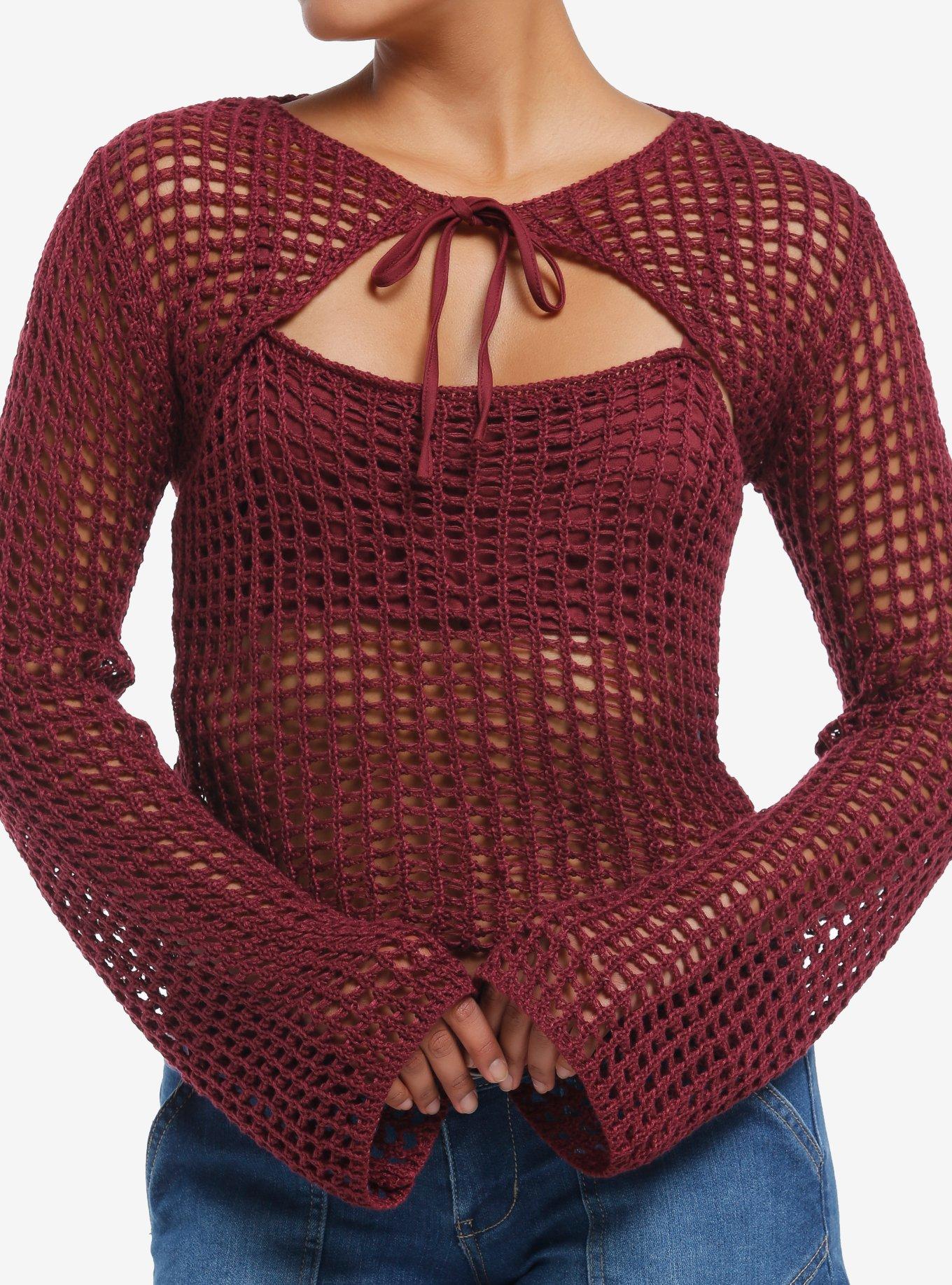 Daisy Street Burgundy Knit Girls Cami Bolero Set, PURPLE, hi-res