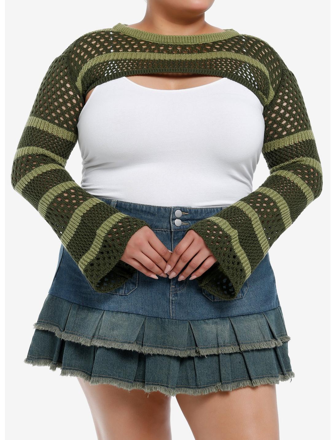 Thorn & Fable Green Stripe Bolero Girls Crop Shrug Plus Size, OLIVE, hi-res