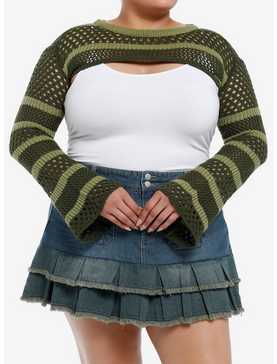 Thorn & Fable Green Stripe Bolero Girls Crop Shrug Plus Size, , hi-res