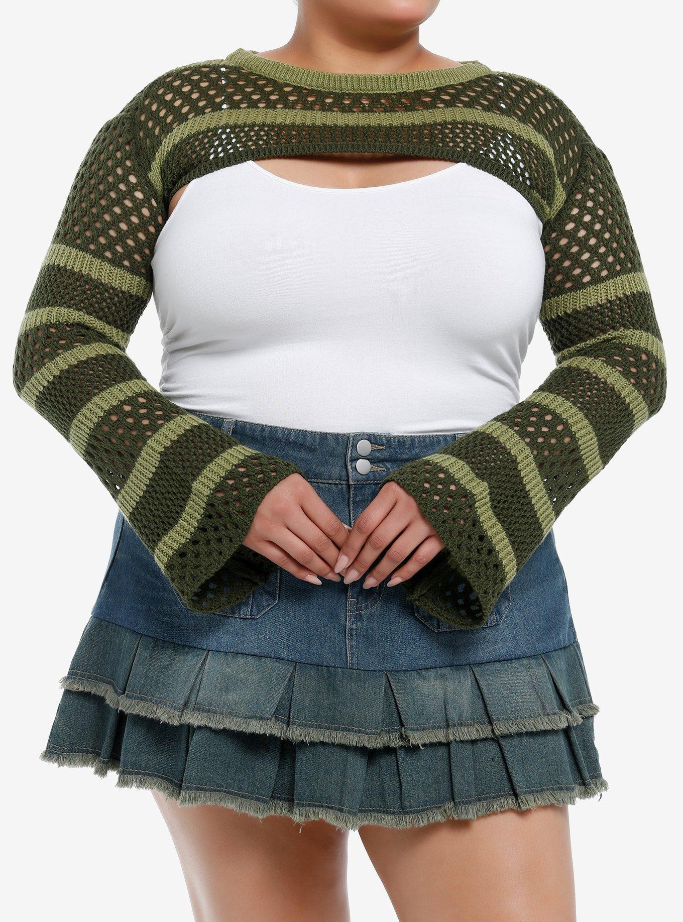 Thorn & Fable Green Stripe Bolero Girls Crop Shrug Plus Size, , hi-res