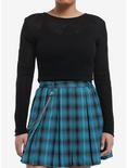 Black Star Open Knit Girls Crop Sweater, BLACK, hi-res