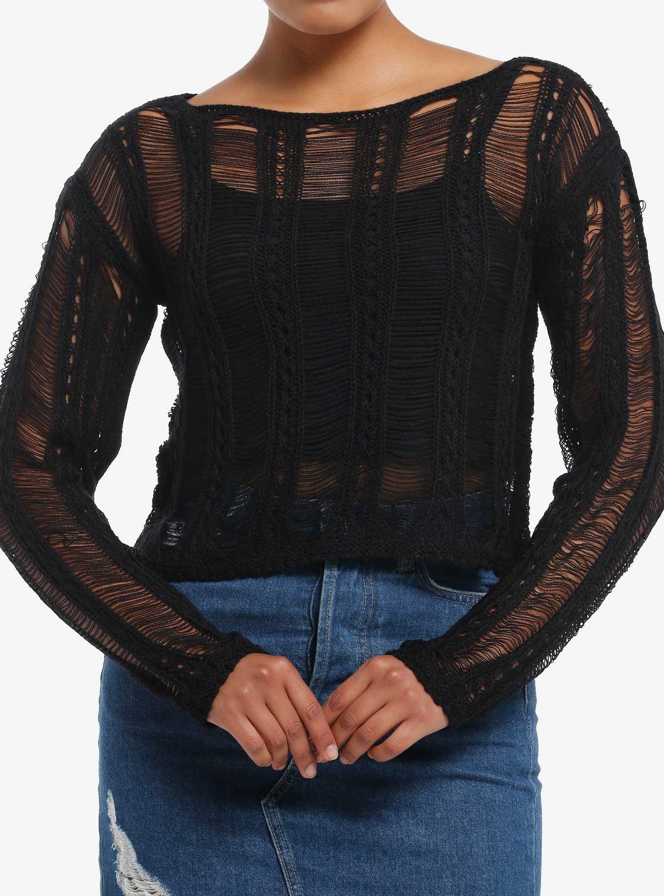 Thorn & Fable Black Destructed Girls Sweater, , hi-res