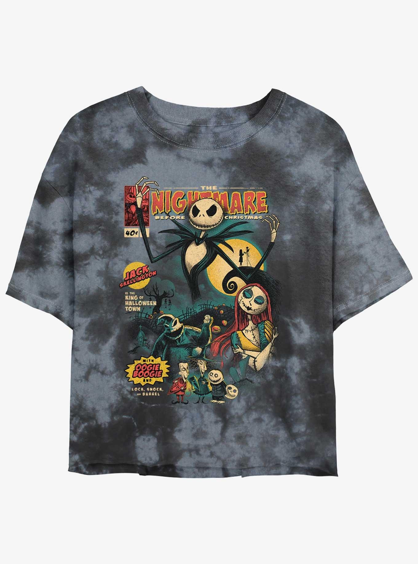 Disney Nightmare Before Christmas Comic Cover Girls Tie-Dye Crop T-Shirt, BLKCHAR, hi-res