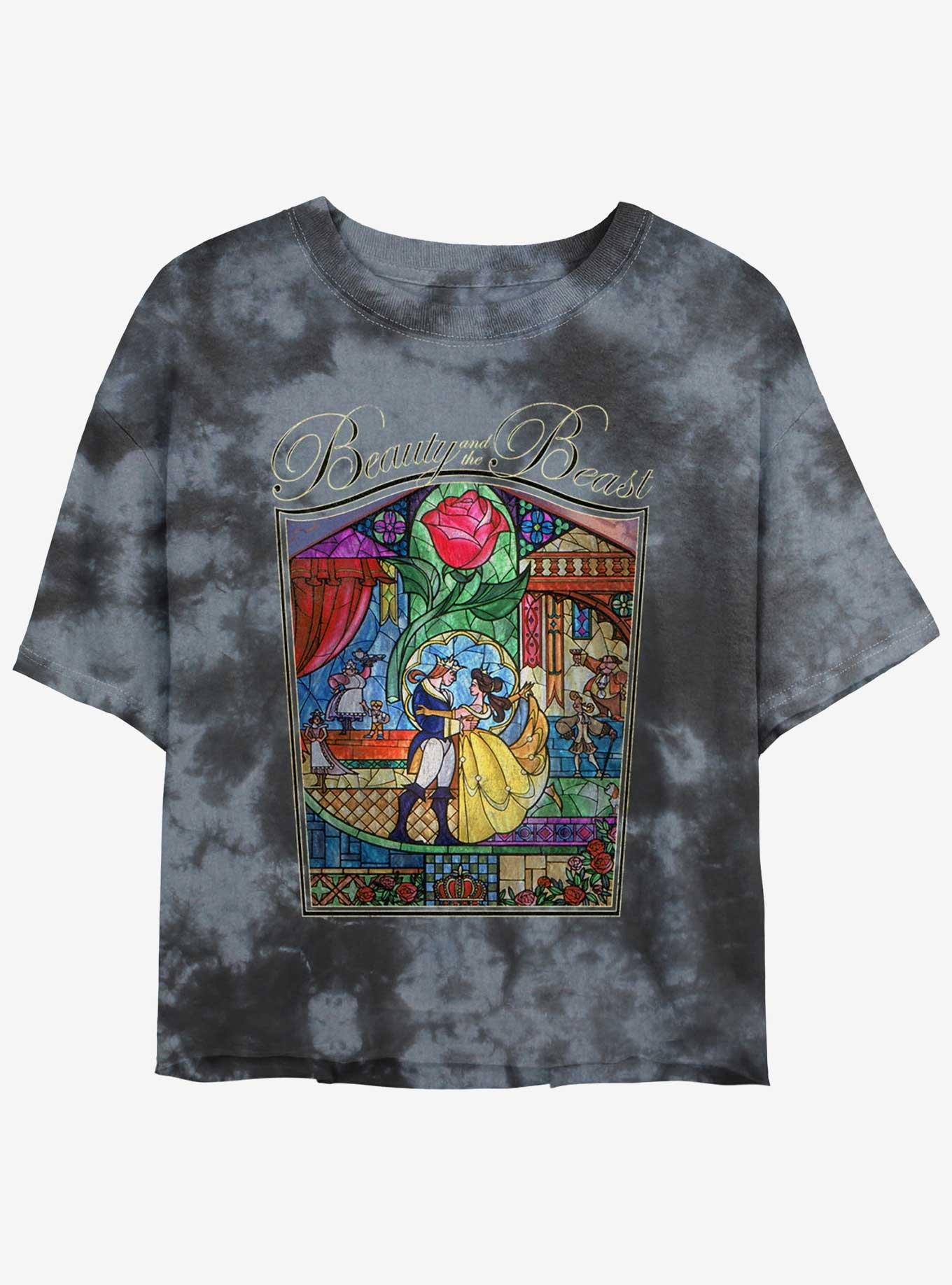 Disney Beauty And The Beast Story Stained Glass Girls Tie-Dye Crop T-Shirt