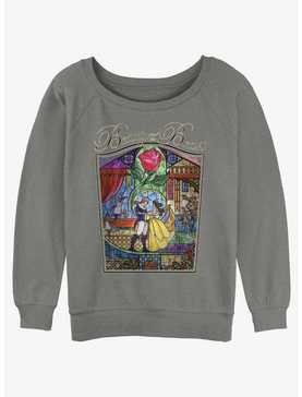 Disney Beauty And The Beast Story Stained Glass Girls Slouchy Sweatshirt, , hi-res