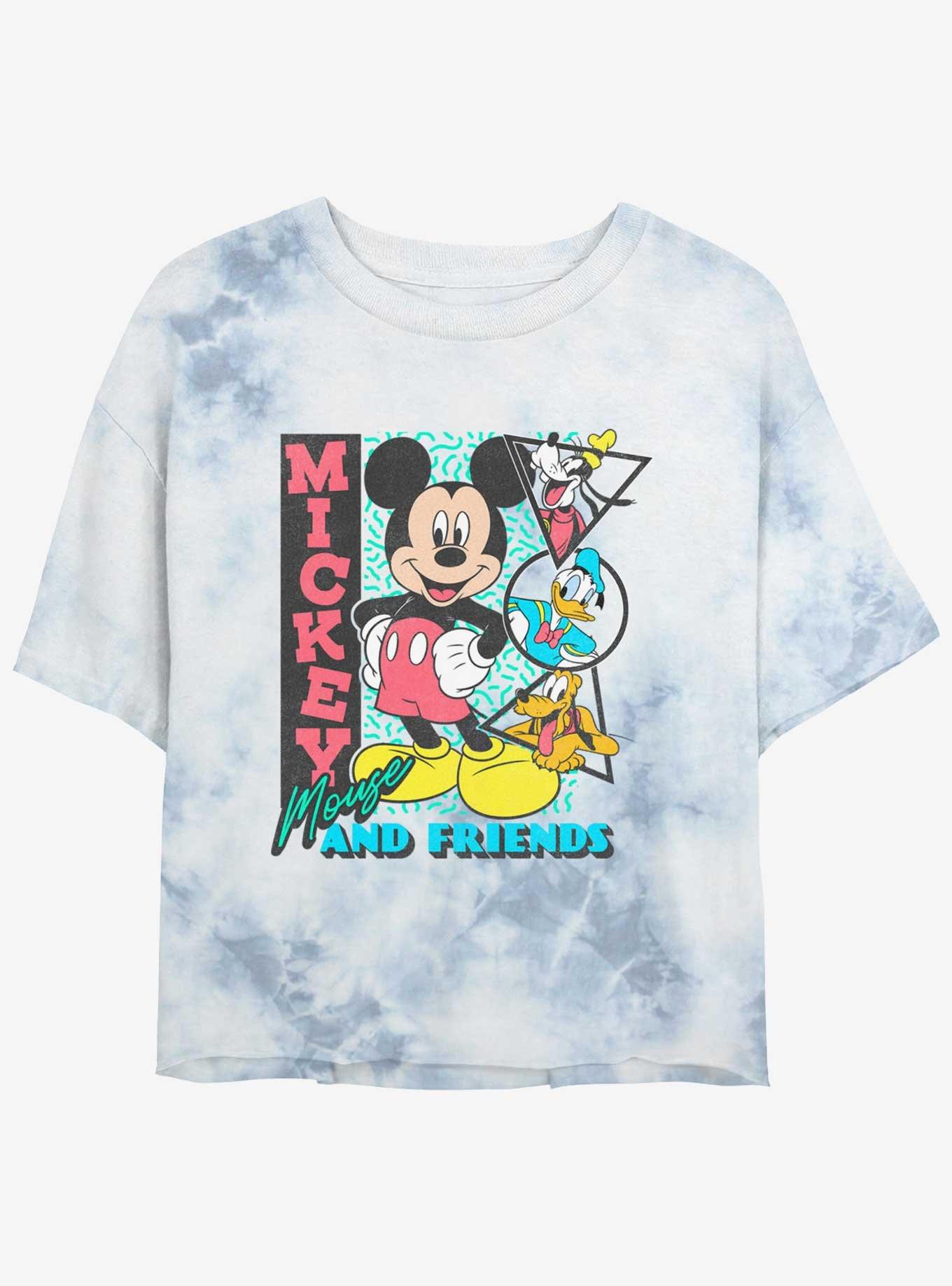 Disney Mickey Mouse & Friends Retro Shapes Girls Tie-Dye Crop T-Shirt, , hi-res