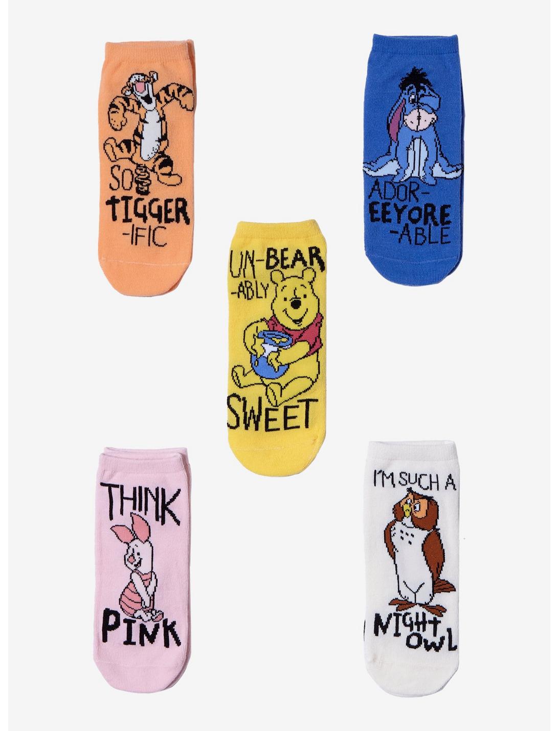 Disney Winnie The Pooh Phrases No-Show Socks 5 Pair, , hi-res