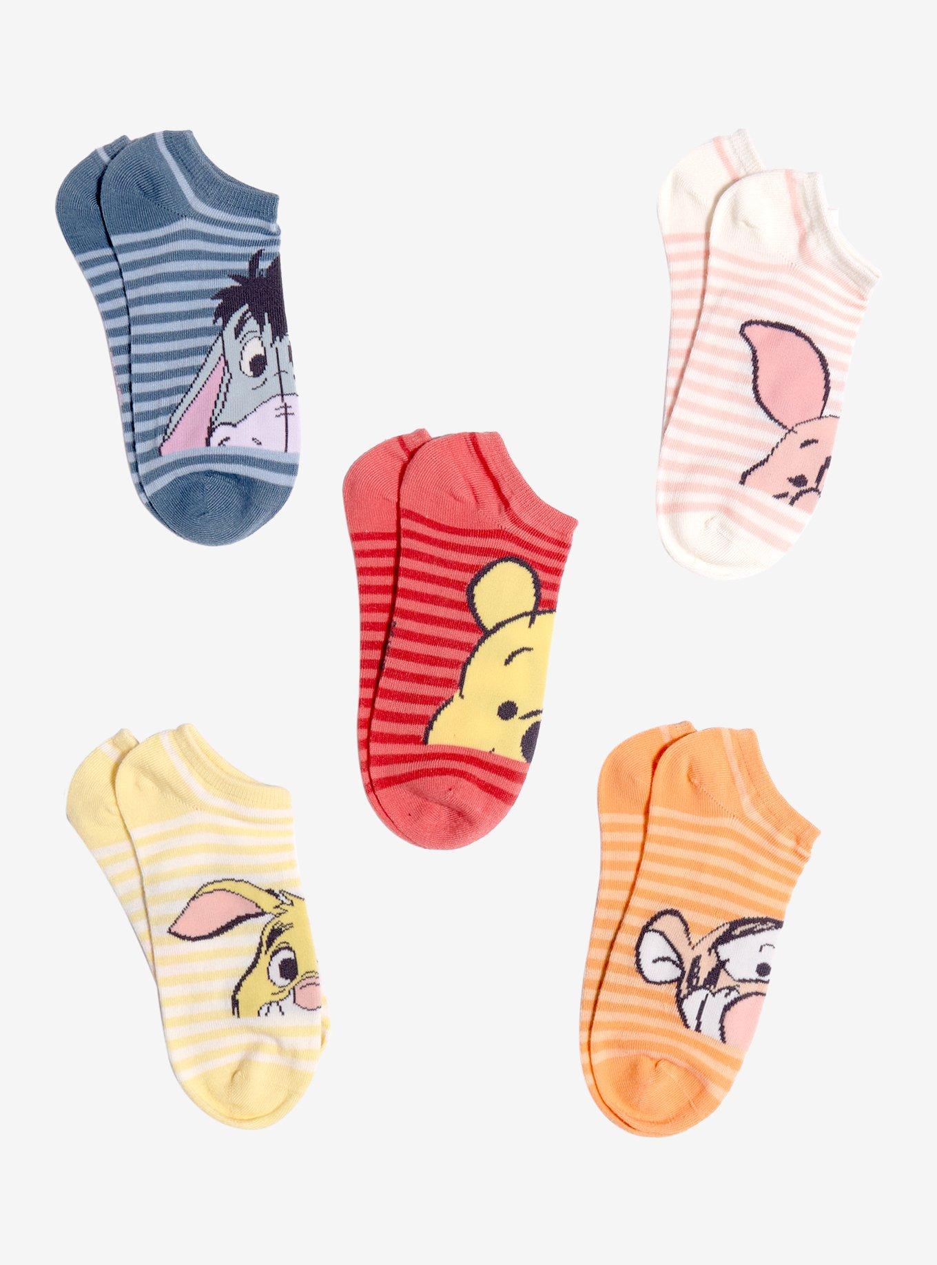 Disney Winnie The Pooh Peeking Stripe No-Show Socks 5 Pair