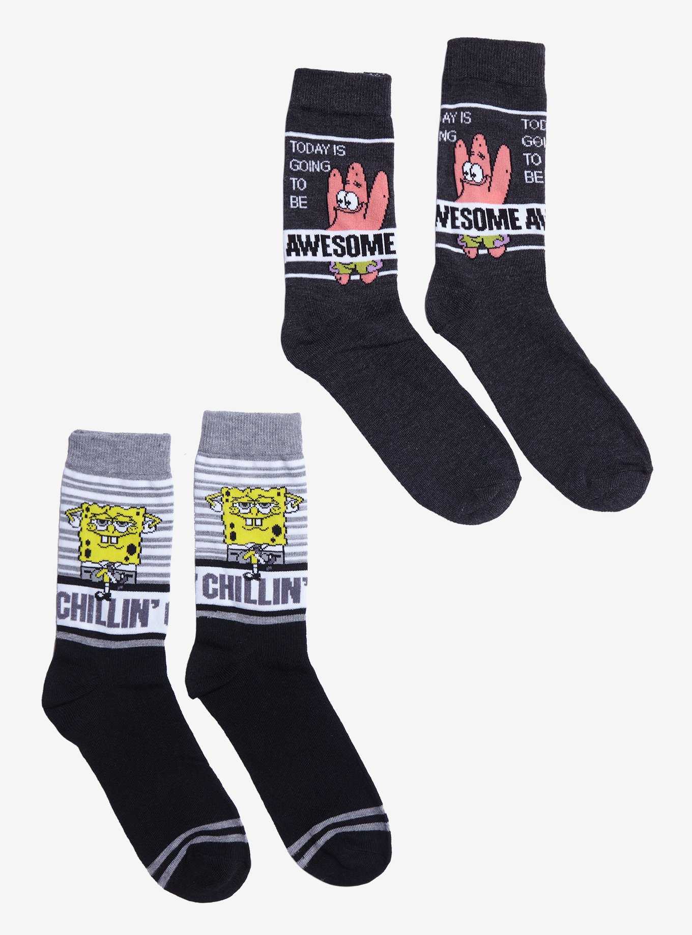 SpongeBob SquarePants Awesome & Chillin' Crew Socks 2 Pair, , hi-res