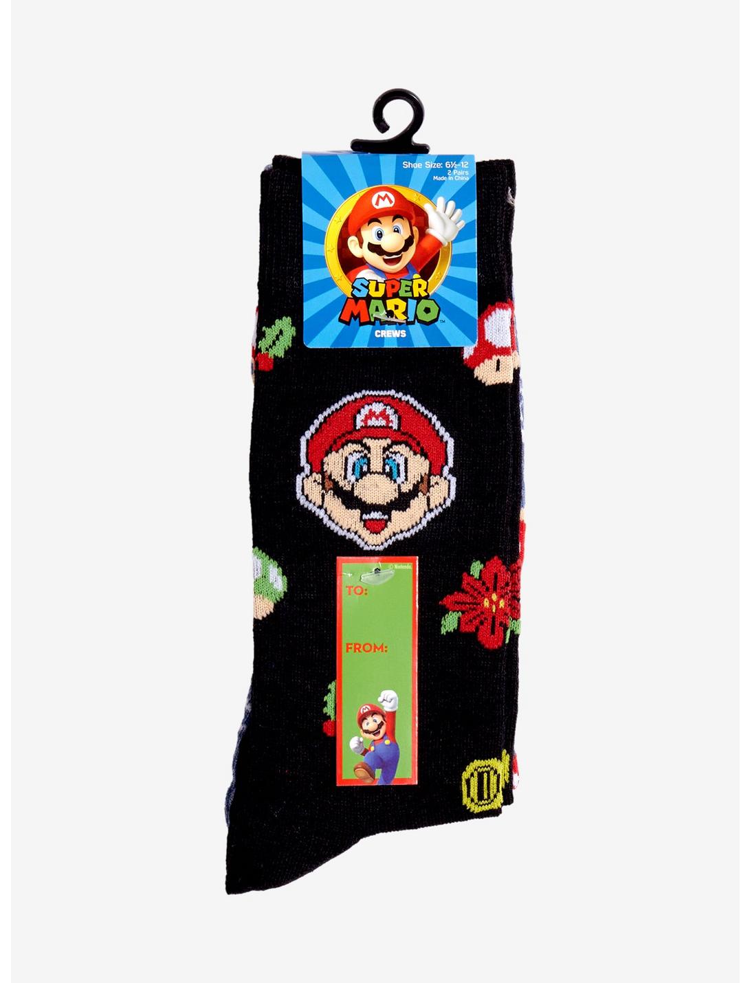 Super Mario Holiday Icons Crew Socks 2 Pair, , hi-res