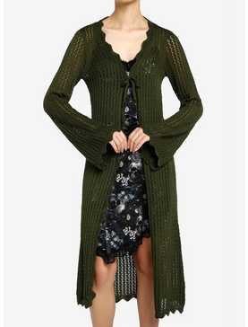 Thorn & Fable Green Tie-Front Girls Midi Knit Cardigan, , hi-res