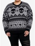 Social Collision Skull & Raven Grandpa Style Girls Sweater Plus Size, BLACK, hi-res