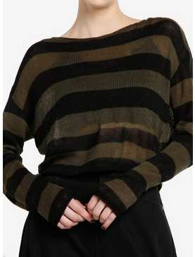 Social Collision Green & Black Stripe Girls Crop Sweater, , hi-res