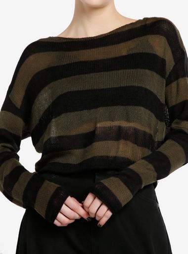 Social Collision Green Black Stripe Girls Crop Sweater Hot Topic