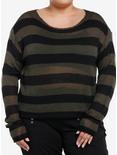 Social Collision Green & Black Stripe Crop Girls Sweater Plus Size, BLACK, hi-res
