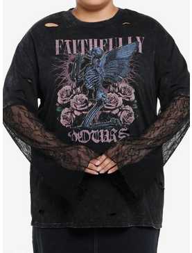 Thorn & Fable Faithfully Yours Lace Sleeve Girls Twofer Long-Sleeve T-Shirt Plus Size, , hi-res