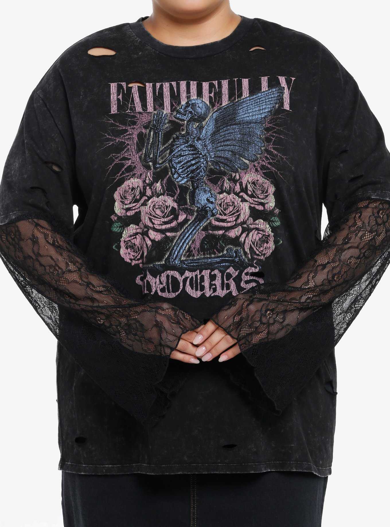 Thorn & Fable Faithfully Yours Lace Sleeve Girls Twofer Long-Sleeve T-Shirt Plus Size, , hi-res