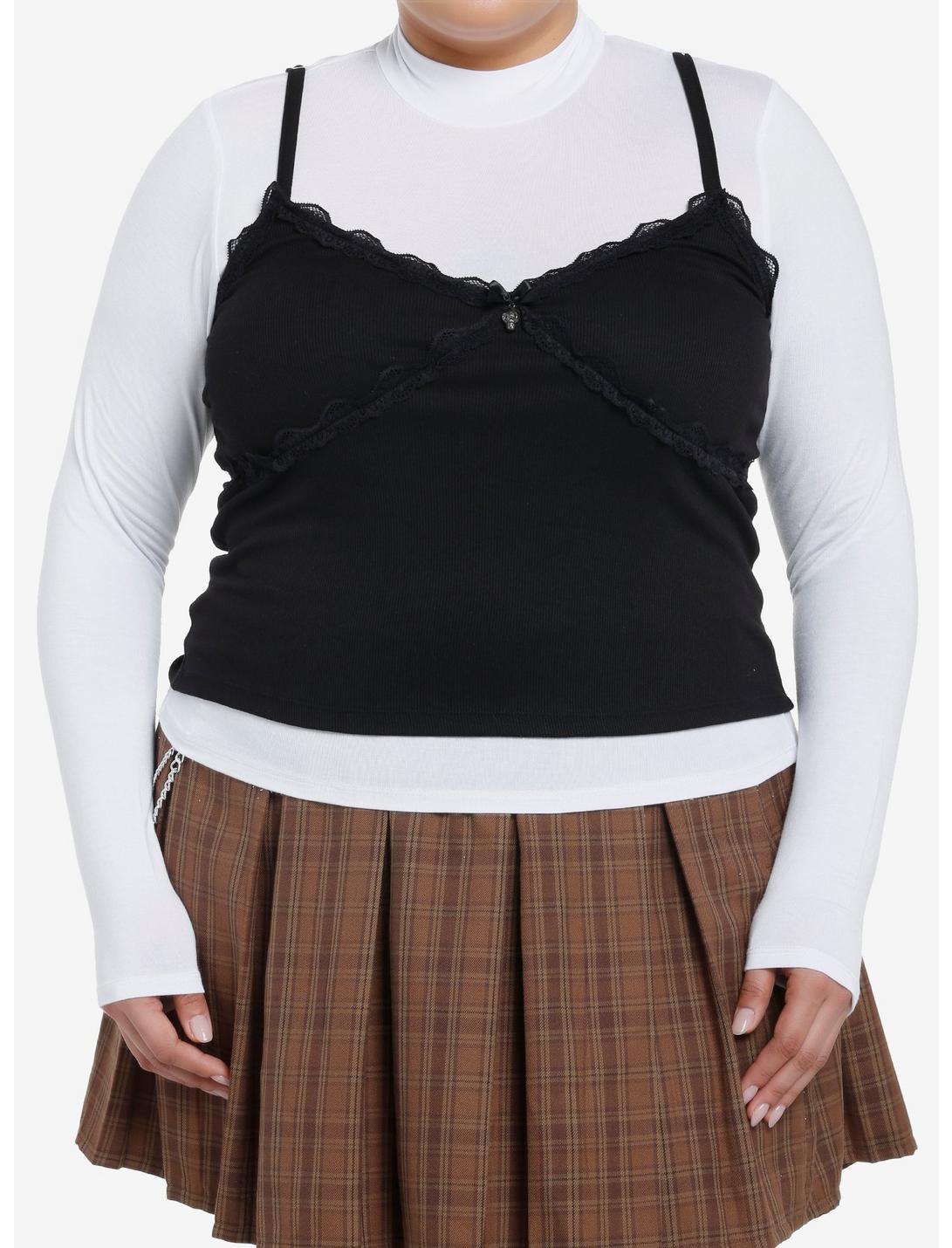 Social Collision Black Cami Girls Long-Sleeve Twofer Plus Size, BLACK, hi-res