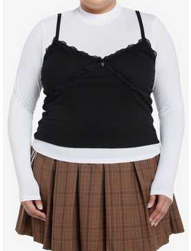 Social Collision Black Cami Girls Long-Sleeve Twofer Plus Size, , hi-res
