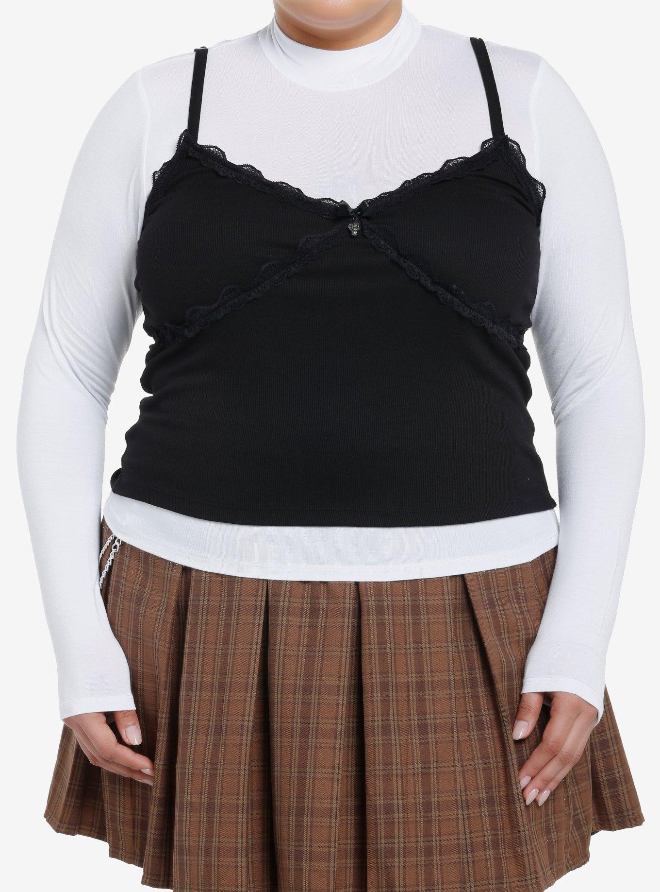 Social Collision Black Cami Girls Long-Sleeve Twofer Plus Size, , hi-res