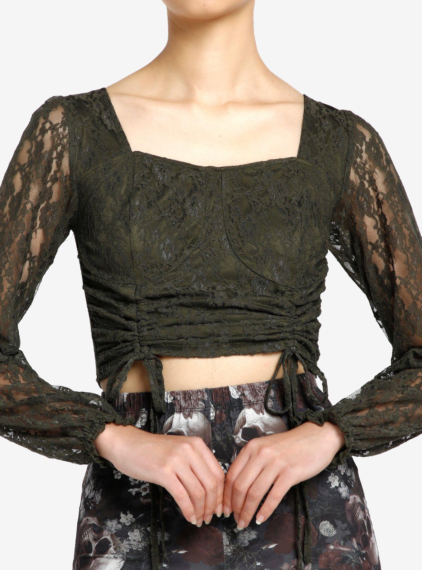 Thorn Fable Green Lace Ruched Girls Crop Long Sleeve Top Hot Topic