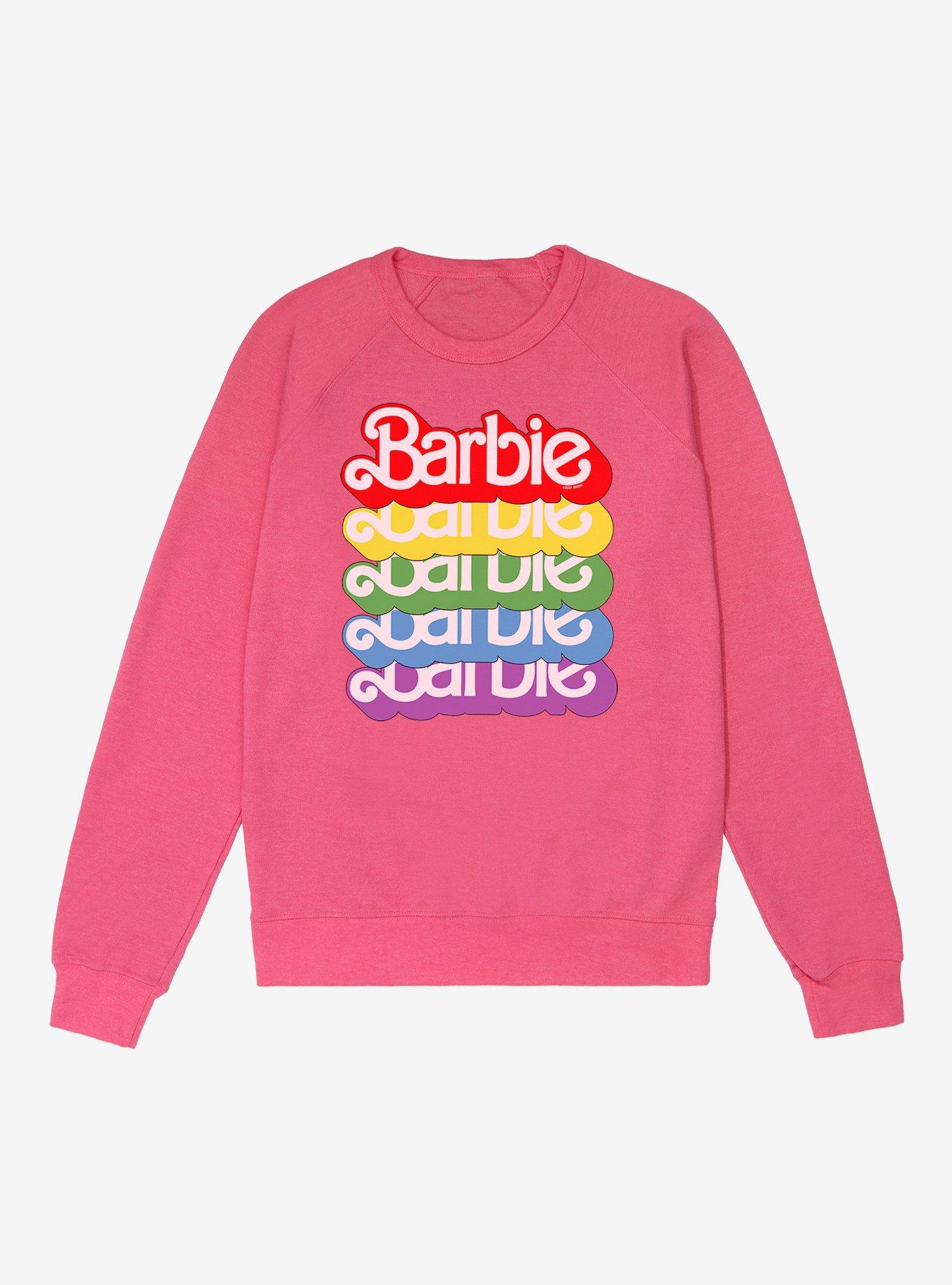 Barbie Text Rainbow Stack French Terry Sweatshirt, HELICONIA HEATHER, hi-res