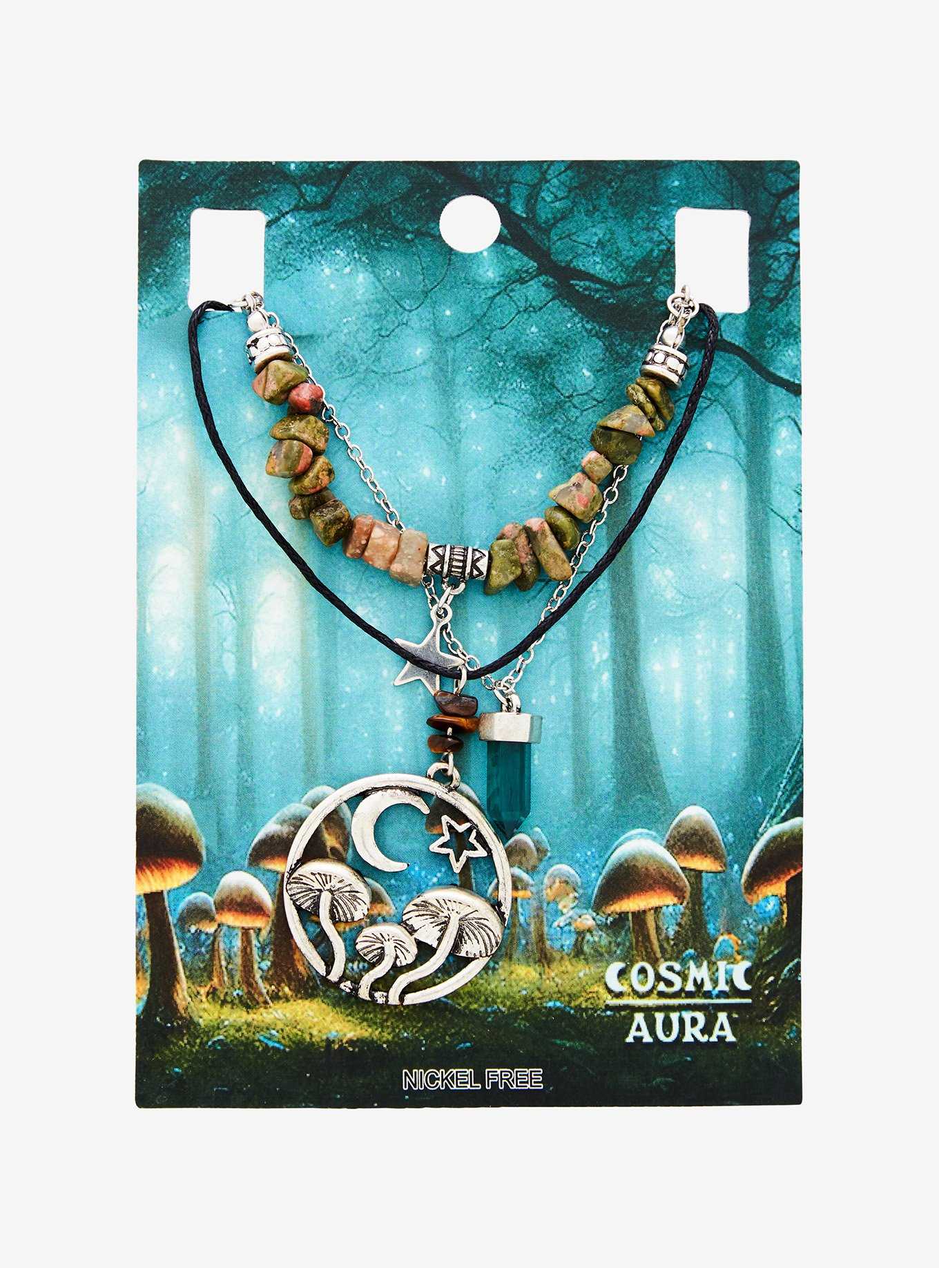 Cosmic Aura Mushroom & Faux Stone Necklace Set, , hi-res