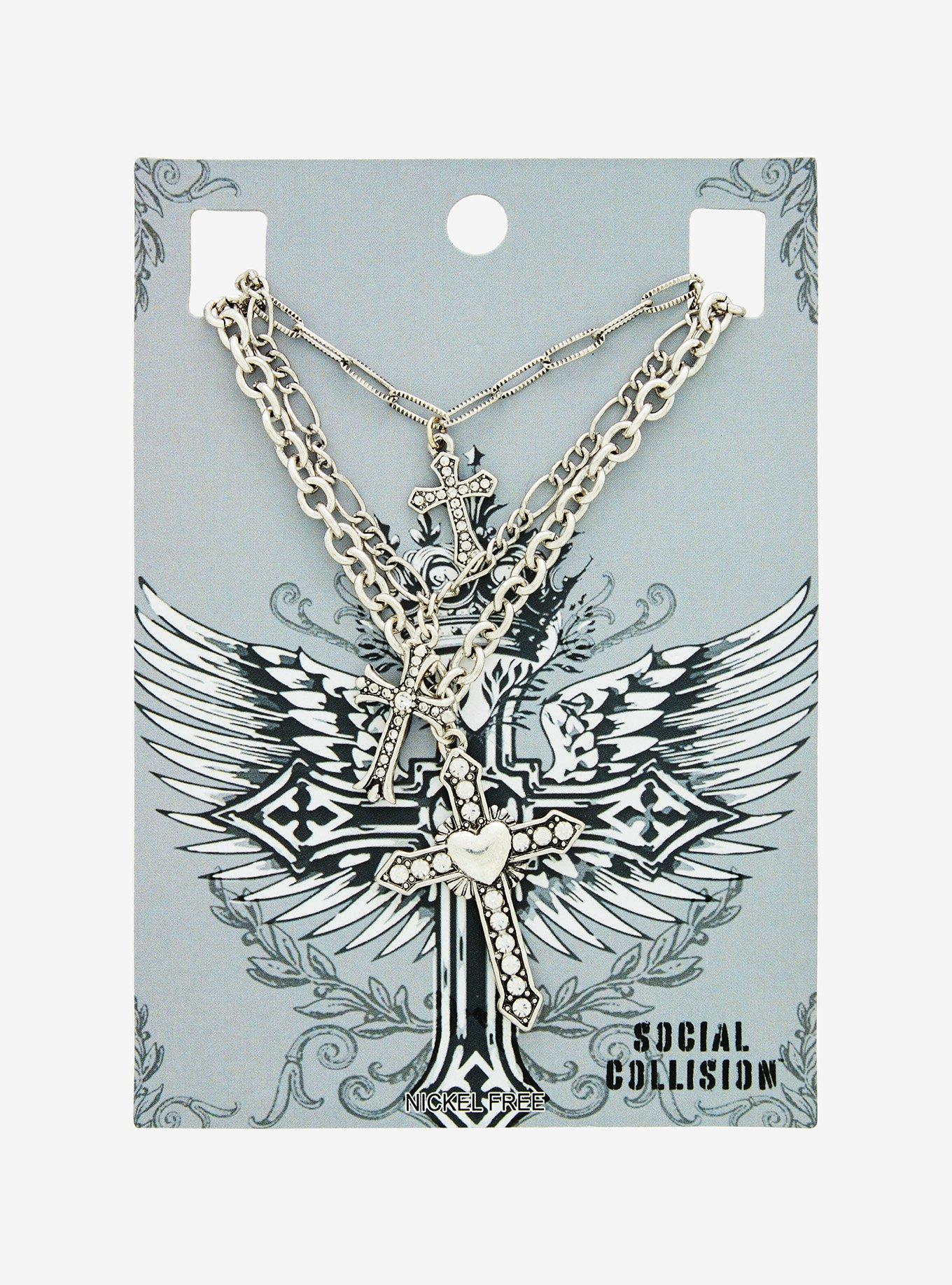 Social Collision Cross Pendant Necklace Set, , hi-res