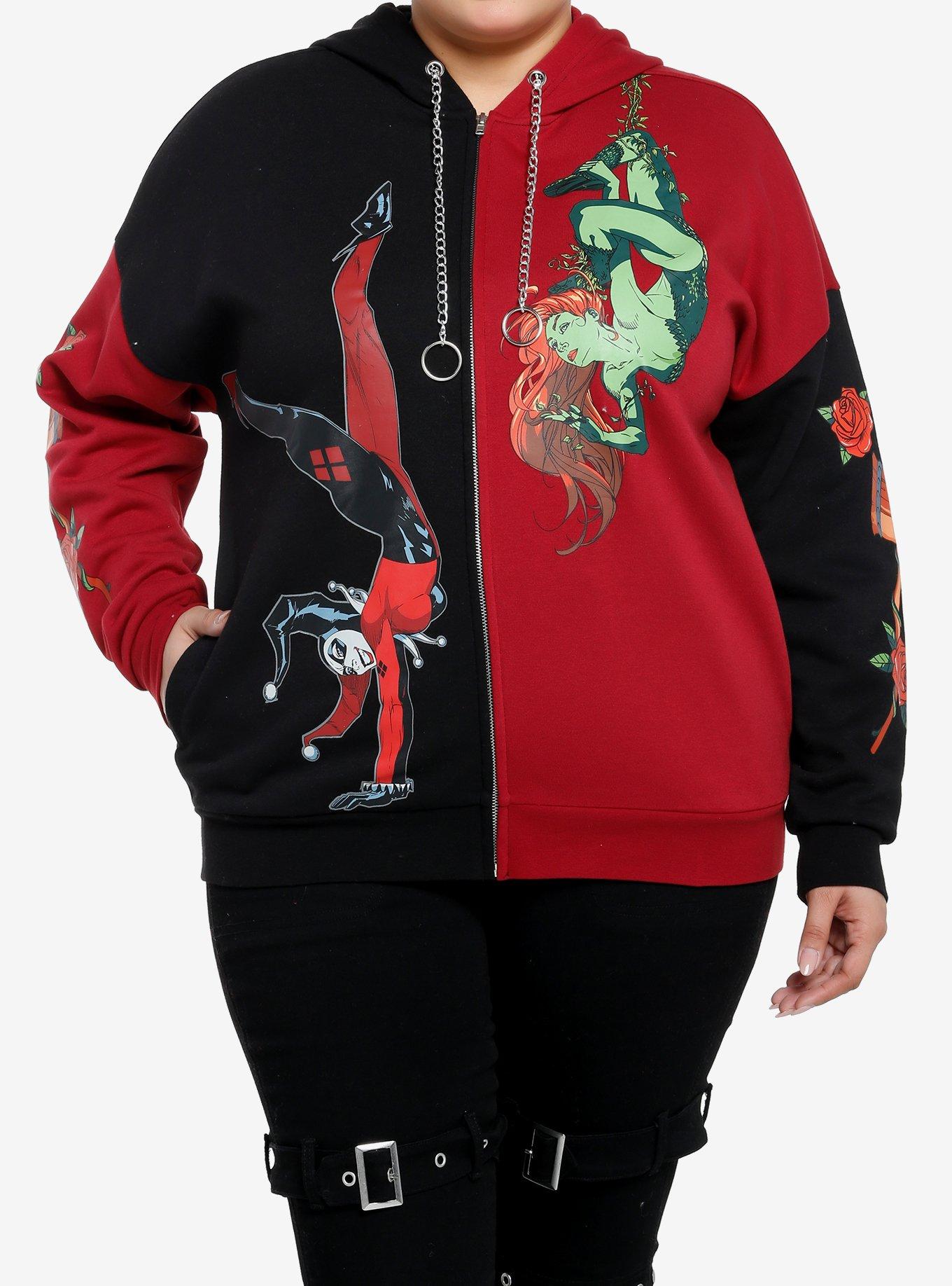 DC Comics Batman Harley Quinn & Poison Ivy Split Girls Hoodie Plus Size, MULTI, hi-res