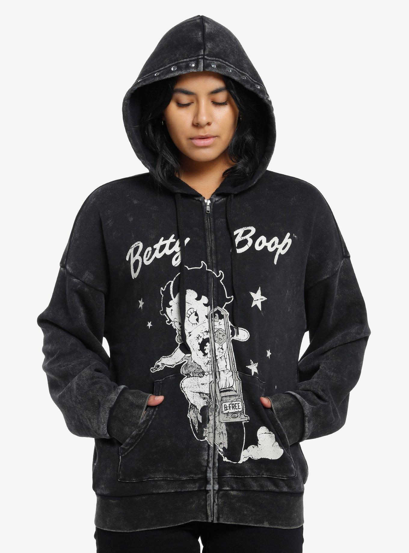 Betty Boop Biker Dark Wash Girls Hoodie, , hi-res