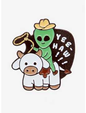 Cowboy Alien Cow Enamel Pin, , hi-res