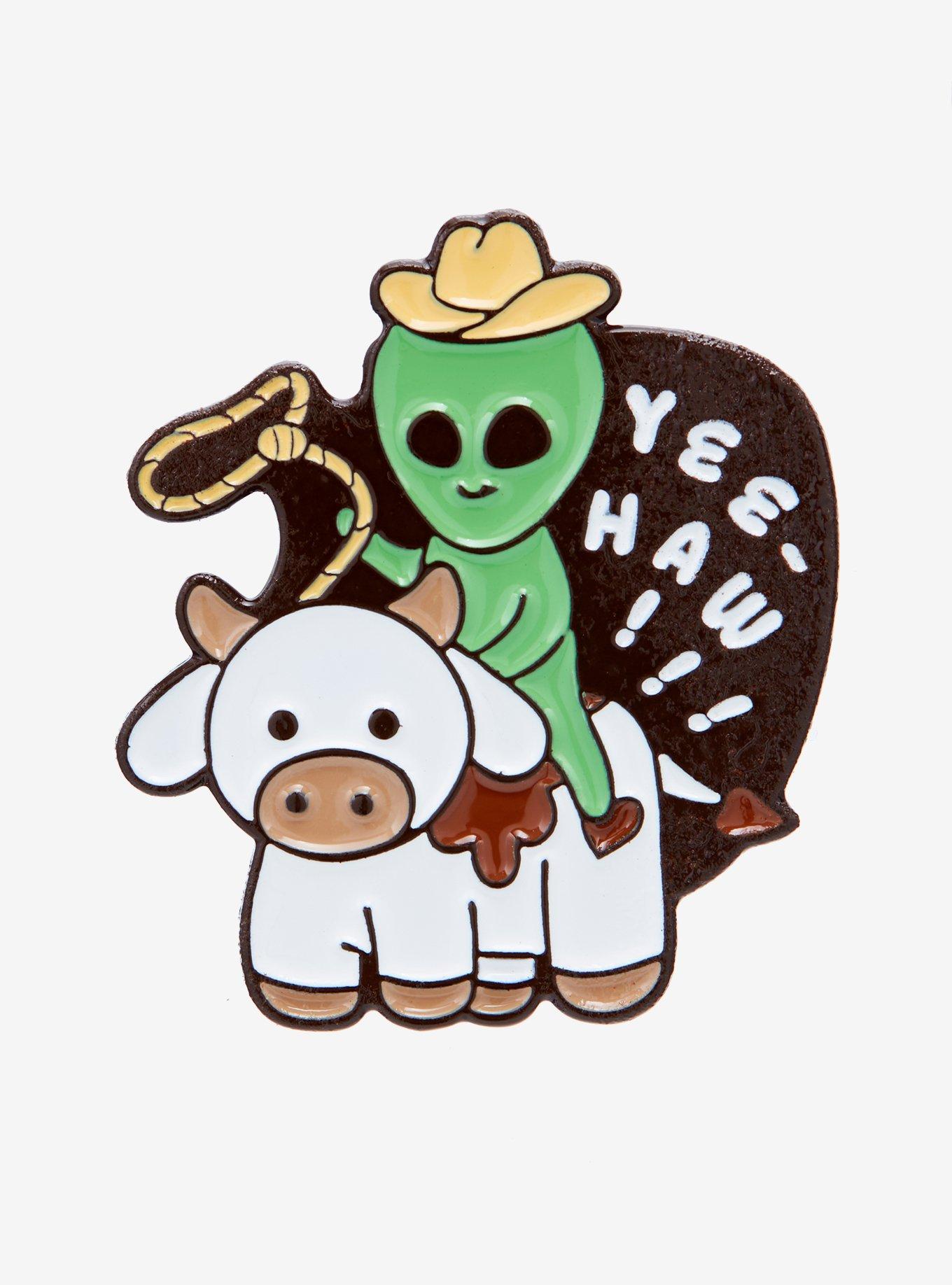 Cowboy Alien Cow Enamel Pin, , hi-res