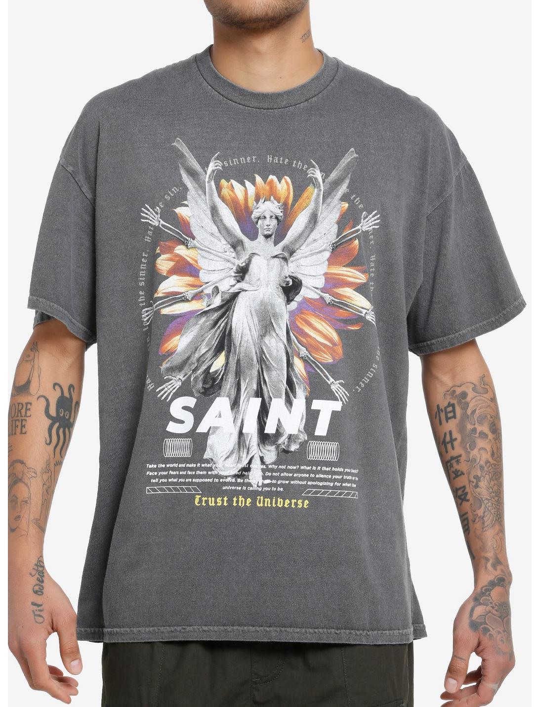 Cosmic Aura Saint Statue Oversized T-Shirt, GREY, hi-res