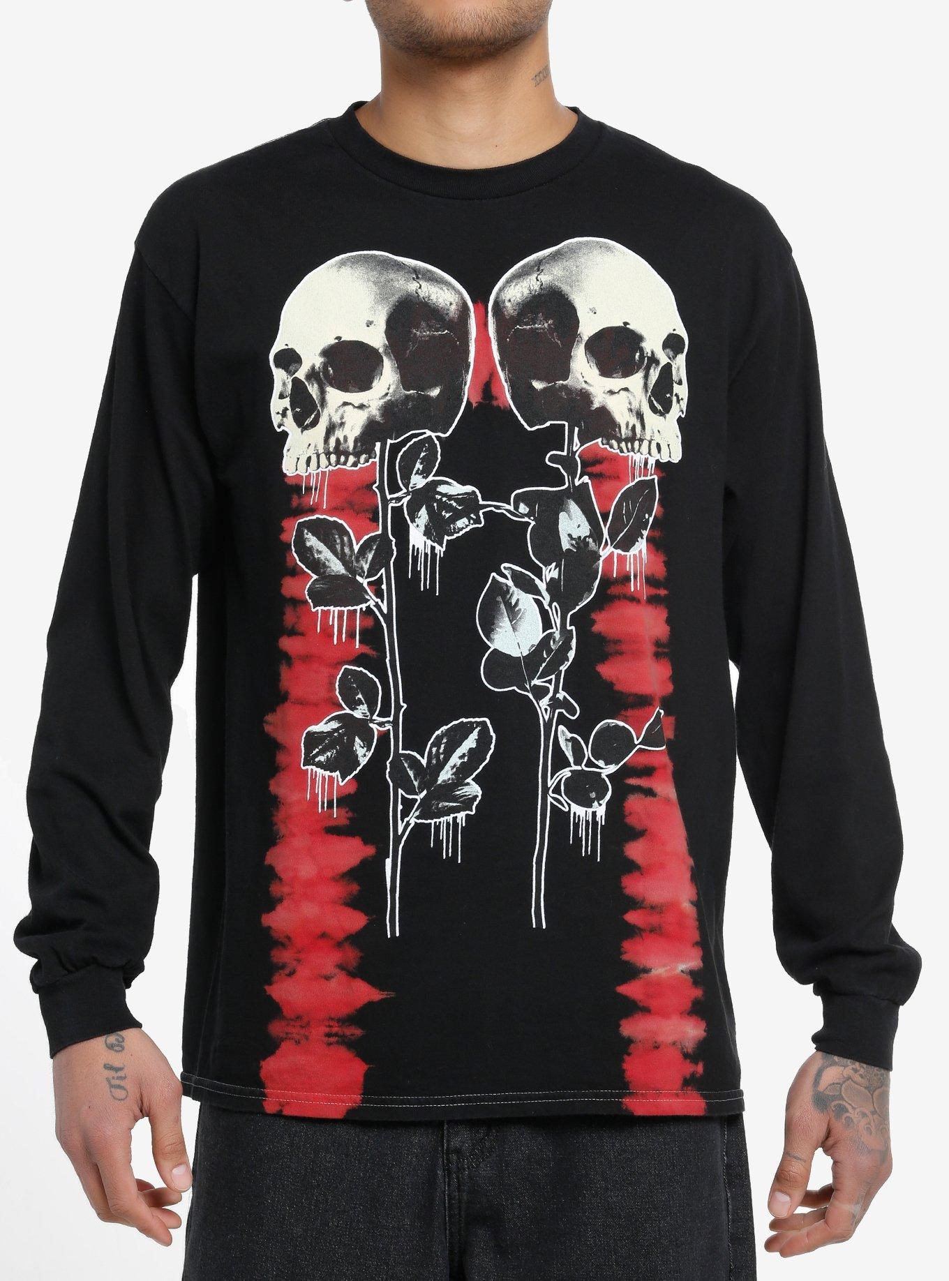 Social Collision® Skull Roses Tie-Dye Long-Sleeve T-Shirt, RED, hi-res