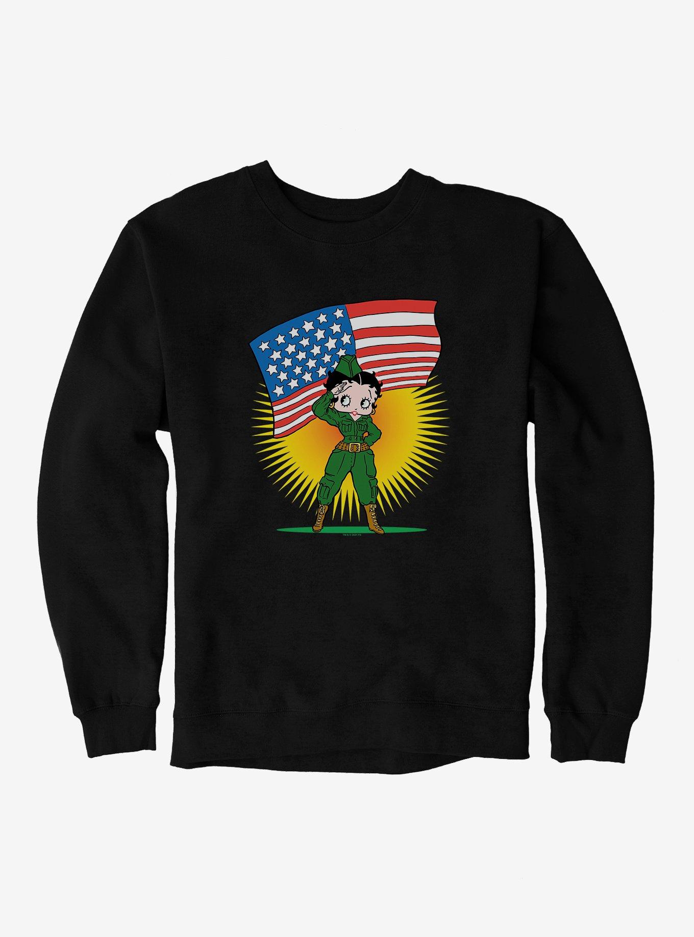 Betty Boop Army Soldier Salute Sweatshirt, BLACK, hi-res