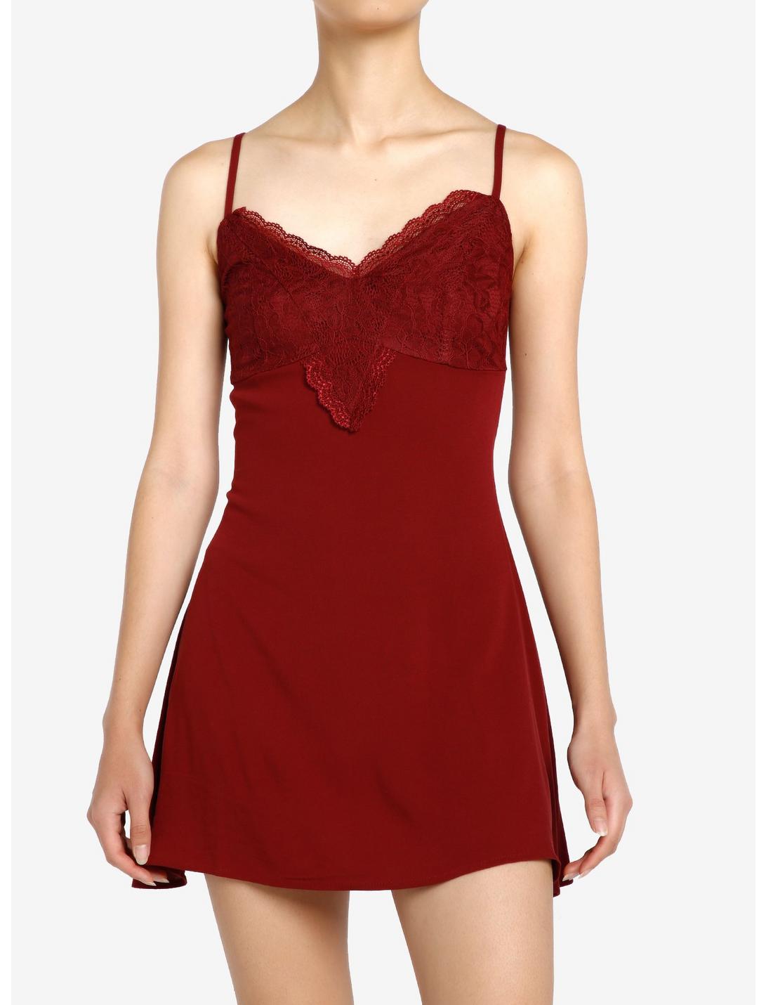 Thorn & Fable Maroon Lace Slip Dress, PURPLE, hi-res